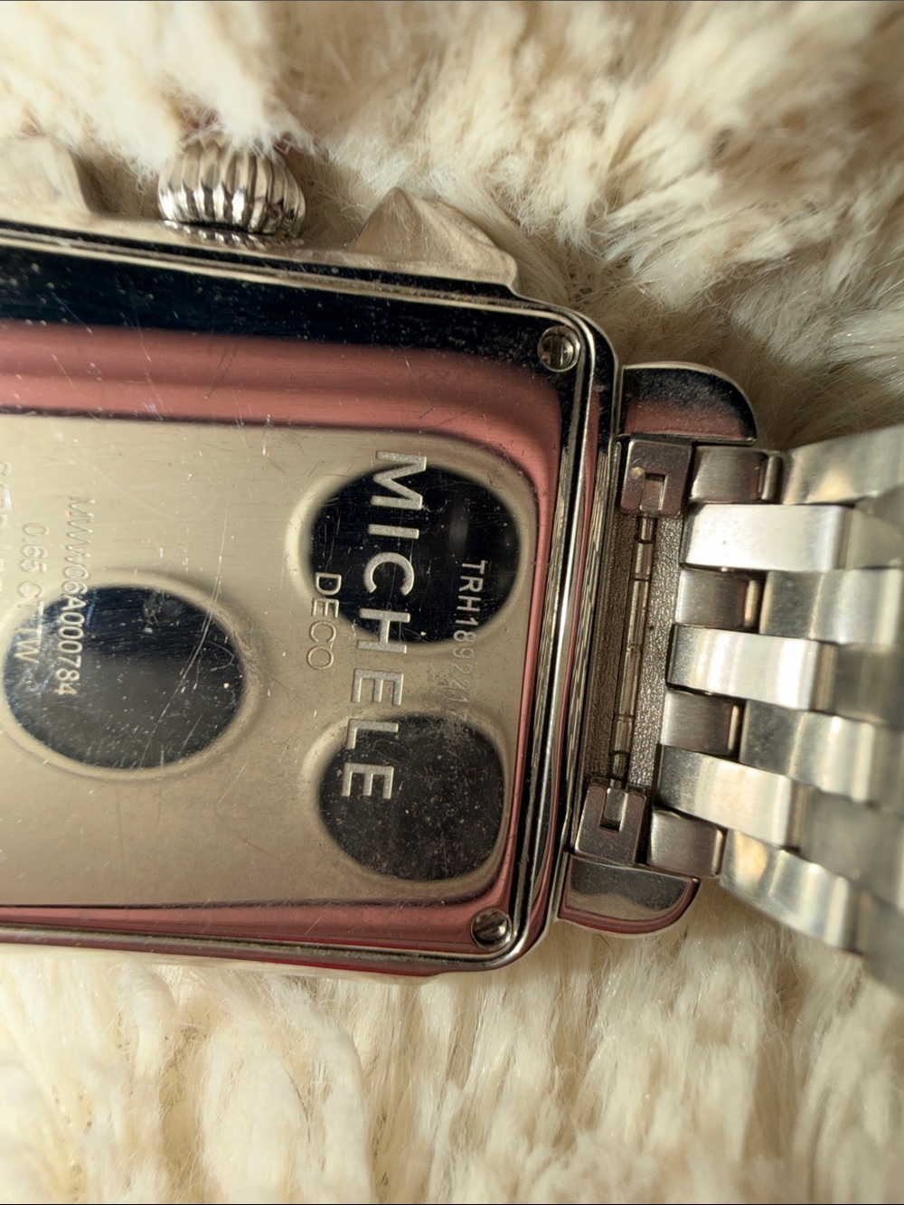 Michele Stainless Steel Bracelet Watch with Pink Dial and Crystal Bezel - Picture 5 of 5